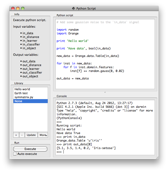 Python Script widget with an example script